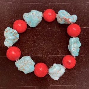 Turquoise and stone bead bracelet